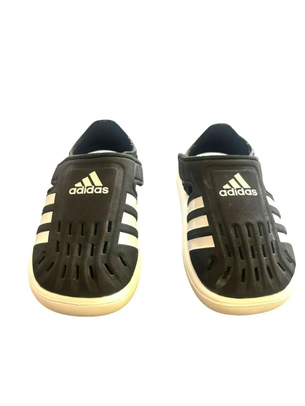 Adidas Little Kid Closed Toe Water Sandals Black White Sz 6K NEW